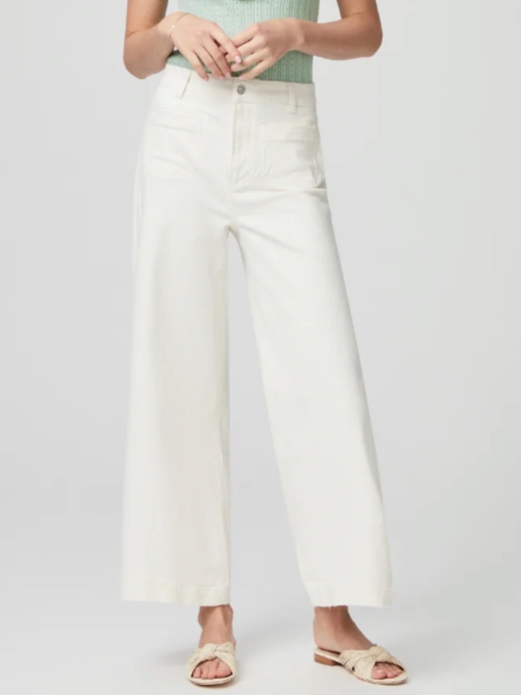 New Paige Harper High Rise Wide Leg Ankle Jeans. Tonal Ecru Color. Size 29.